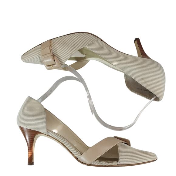 WORTHINGTON! CREAM & TAN GROSGRAIN STRIPED POINTY TOE HEELS, PUMPS! SZ 9M - Picture 7 of 11